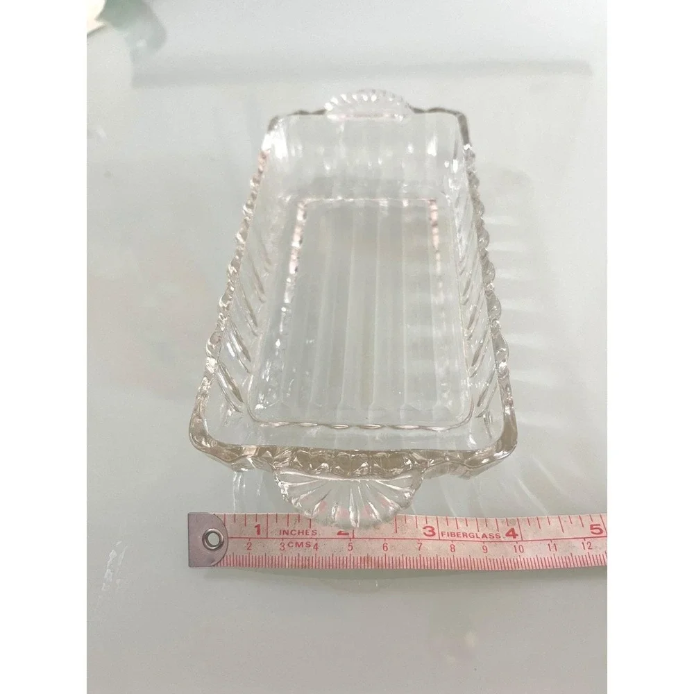 1950s Anchor Hocking Glass Clear Relish Trinkets Dish Vanity Handle Ridge‎